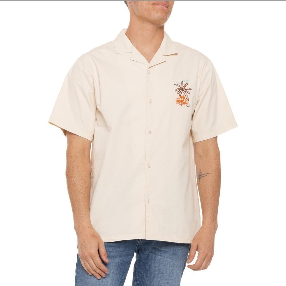 Matix Ivory Lightweight Twill Embroidered Short Sleeve Button-Down Casual Shirt